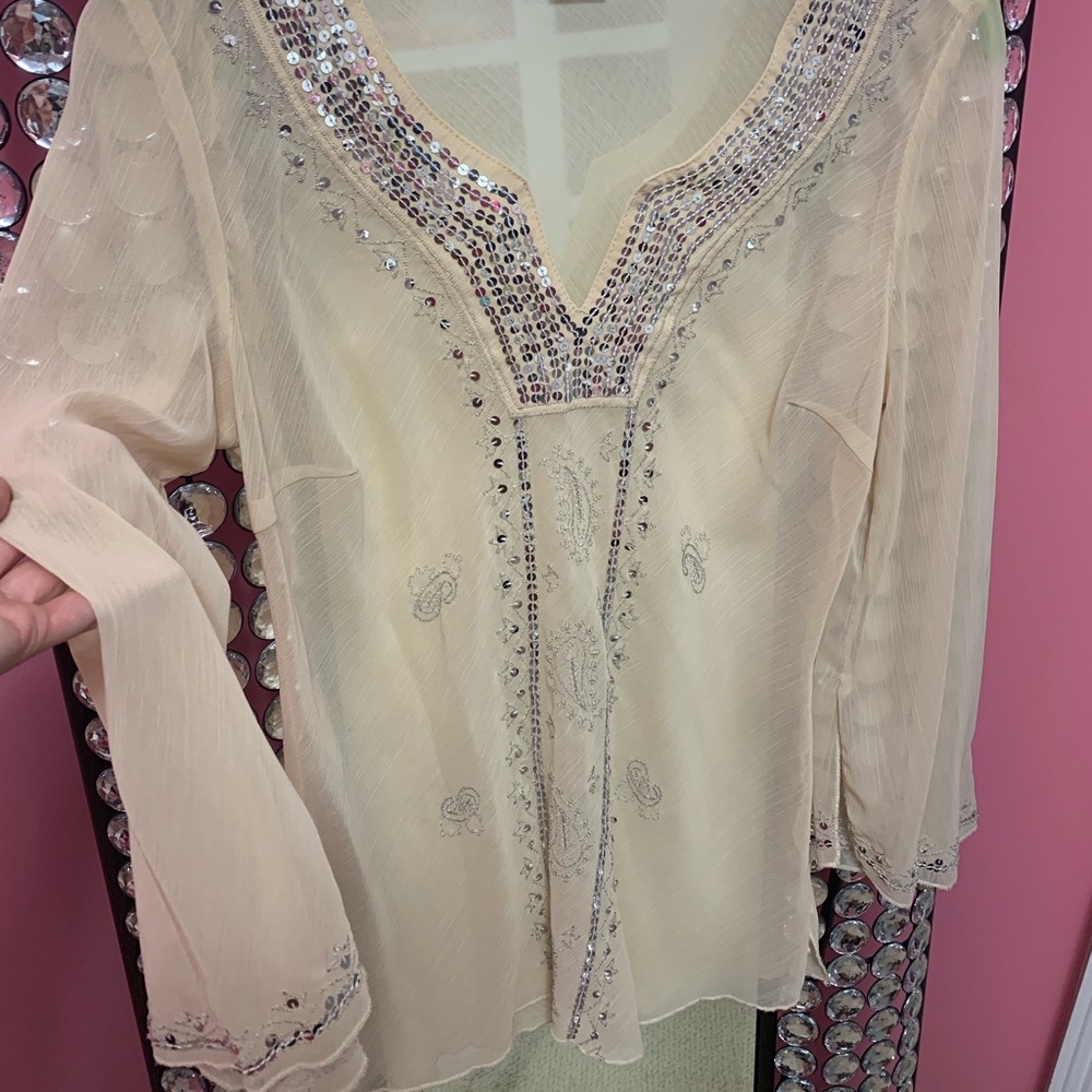 MKM designs taupe long sleeve sequin shirt